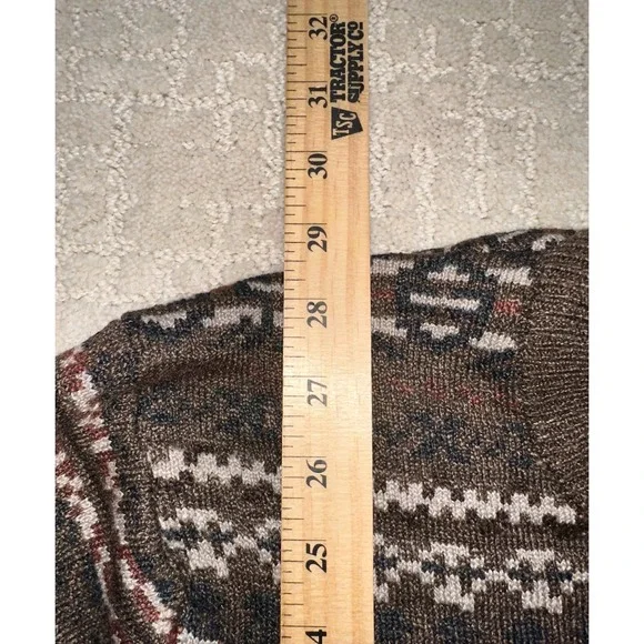 Lands' End Fair Isle Sweater Men XL Brown New Crew Neck Knit Grandpa Old Money - Picture 5 of 8